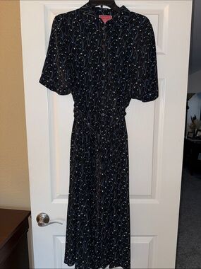 kate spade Blue Maxi Dress with Blue Vine Print and Tie Waist